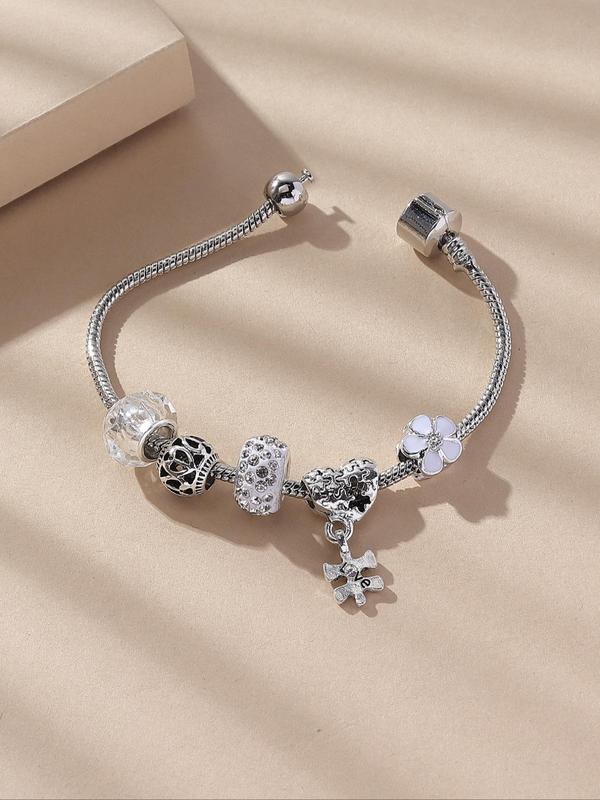 Fashion Elegant Heart Decor Bangle for Women, Rhinestone Inlaid Casual All-match Alloy Bracelet, Gift for Girlfriend 3