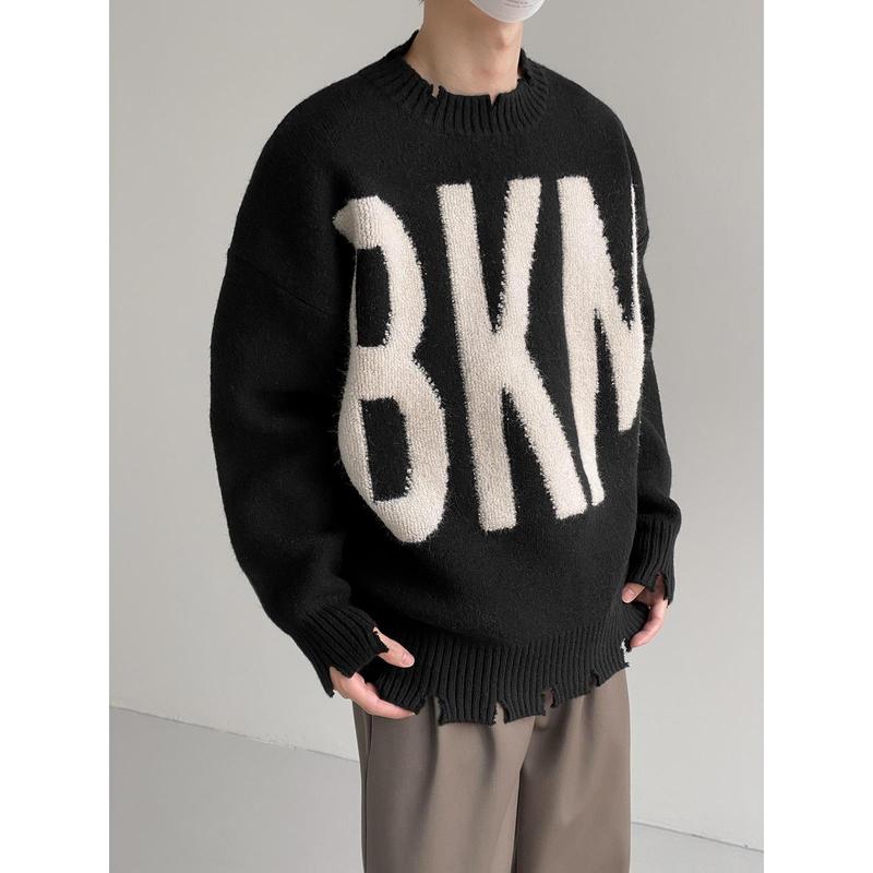 【Xả Hàng Áo Len Nam Cổ Tròn Rách Viền Form Rộng Phong Cách Đường Phố Menswear aolennam Shirt