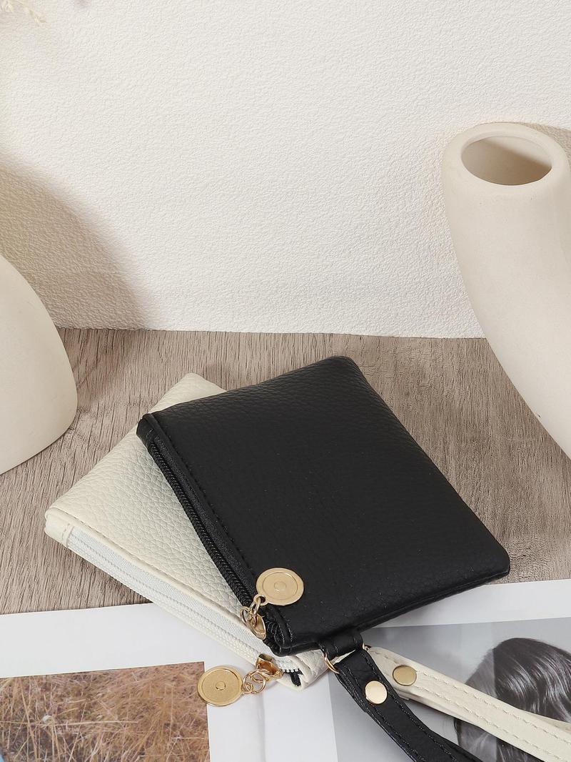 Product Introduction of Women's Solid Color Textured Short Wallet, Fashionable Zipper Purse, Versatile Small Storage Bag for Keys & Cash 4