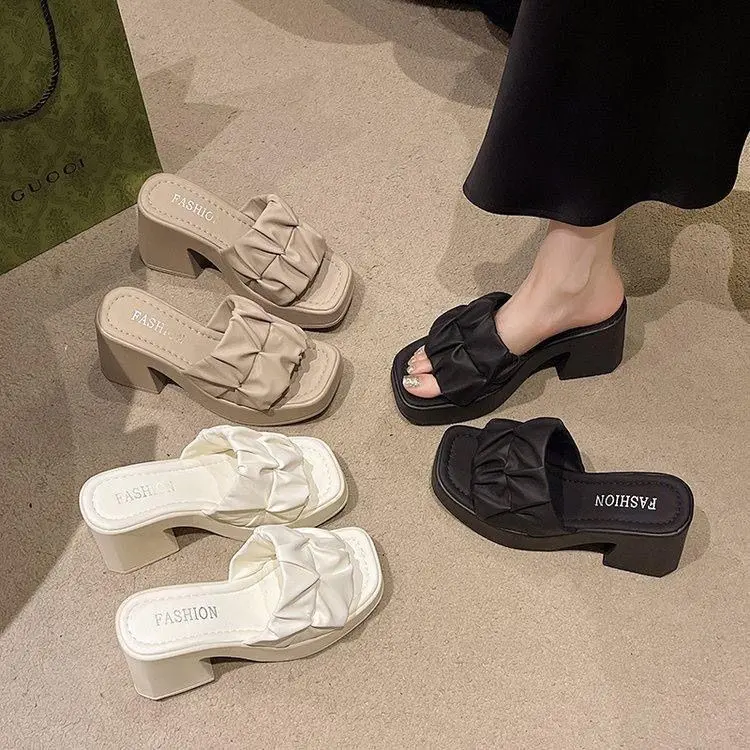 2024 New High Heels Women's Chunky Heel Waterproof Platform Super High Heel Platform Sandals Women
