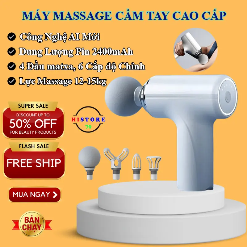 [BẢN NÂNG CẤP] Máy Massage Mini Cầm Tay Cao Cấp Công Nghệ AI Cảm Biến Lực Hitoko, Máy Mát Xa Cầm Tay 4 Đầu 6 Cấp Độ Tùy Chỉnh, Máy Massage Tại Nhà 0