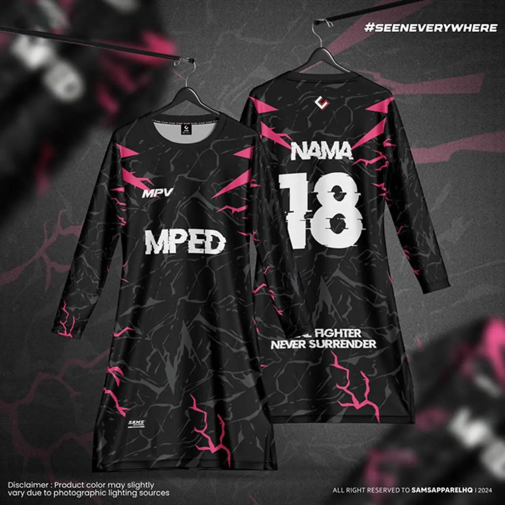 Custom Name Jersey Muslimah Black Pink Shirt Baju Sedondon Family Set Muslimah Raya Cheap 2024 Muslimah Sport Jersey Muslimah Microfiber Malaysia Cheap Viral Jersey Selek Select