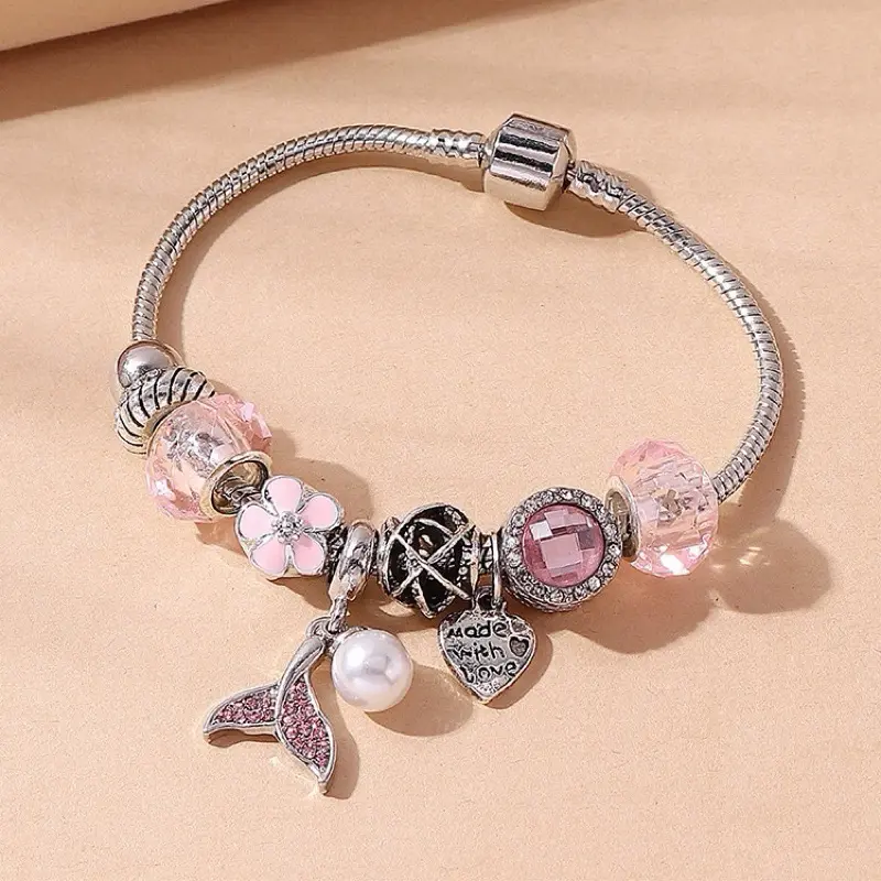 Gelang Tangan Wanita PAND0RA Charms DIY  Rantai Titanium Bracelet Serut Bangle Klip Gamora Original Hati Simpel dan Elegant 5