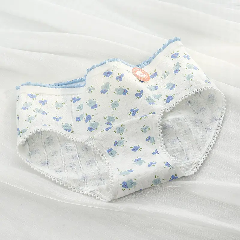 Full Pants Antibacterial Cotton Soft Women's Underwear Sweet Print Double Chain Hip-hugging Underwear Women Antibacterial Extended Cotton Crotch
