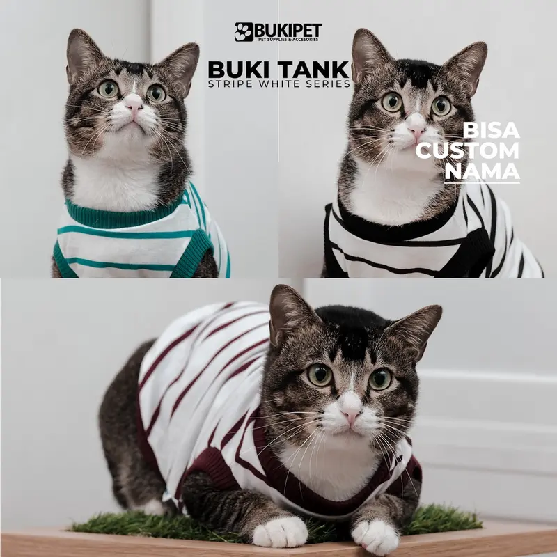 baju kucing lucu gemoy murah aksesoris hewan peliharaan - TANK.W.STRIPE 0