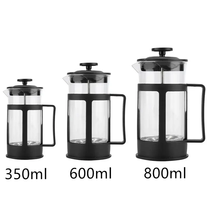 Máy pha cà phê và trà, Máy pha cà phê và trà kiểu Pháp, Tay cầm PC Trơn thời trang, Thân thủy tinh 600ml và 300ml, Bộ lọc bằng thép không gỉ 2
