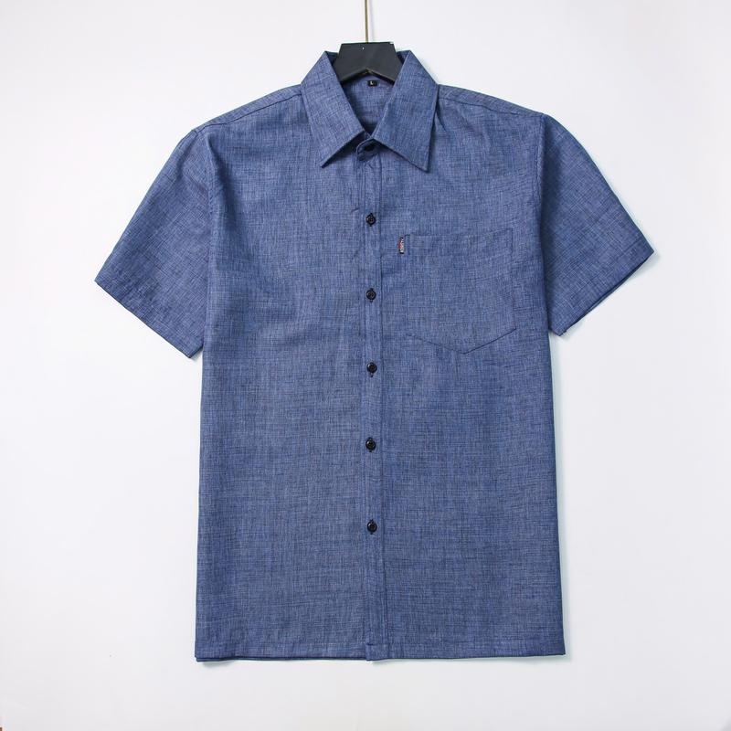 Áo Sơ Mi nam trung niên Ngắn tay form rộng Tomen chất liệu vải đũi cotton trơn có túi mềm mịn, mát, không nhăn. 7