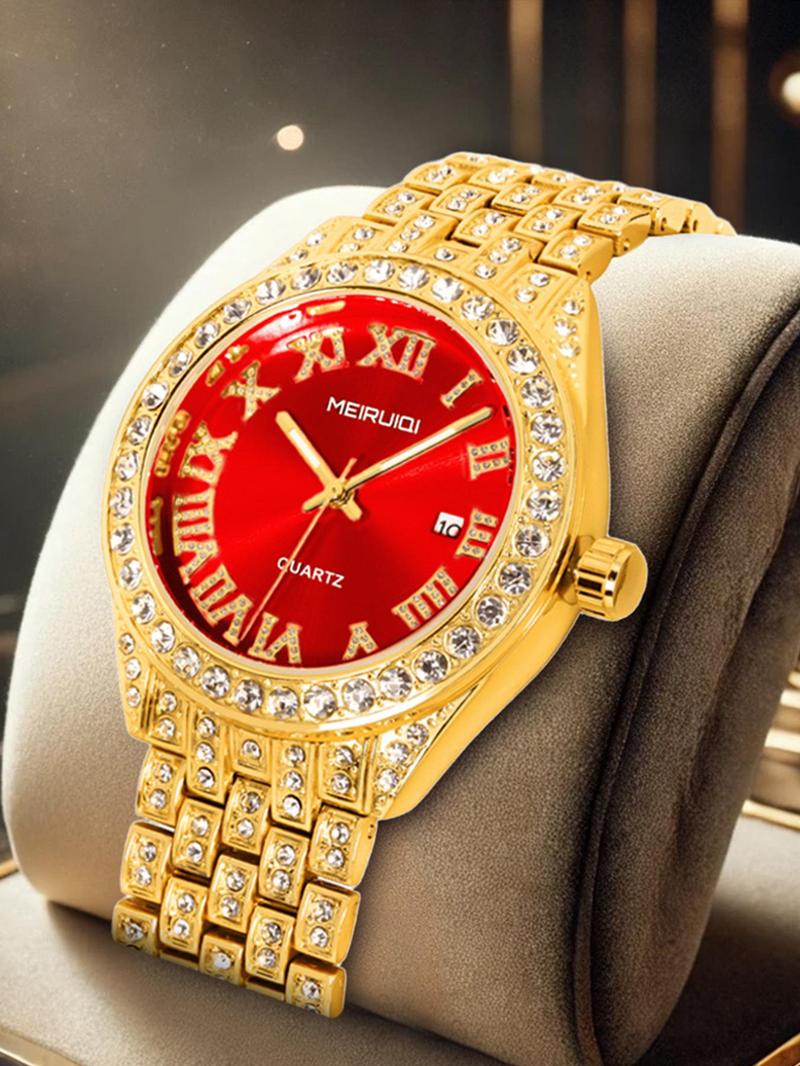 Product Introduction of Men's Business Fashion Rhinestone Decorated Analog Quartz Watch, with Box, Fashion Watch for Party, Daily Decor, Trendy All-match & Exquisite Watch for Birthday Gift 4