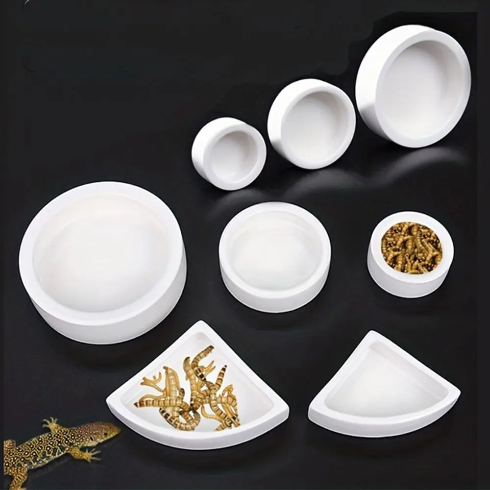 Durable Ceramic Lizard Bowl White Round Reptile Feeding Dish Aseptic Escape Proof Worm Bowl Home