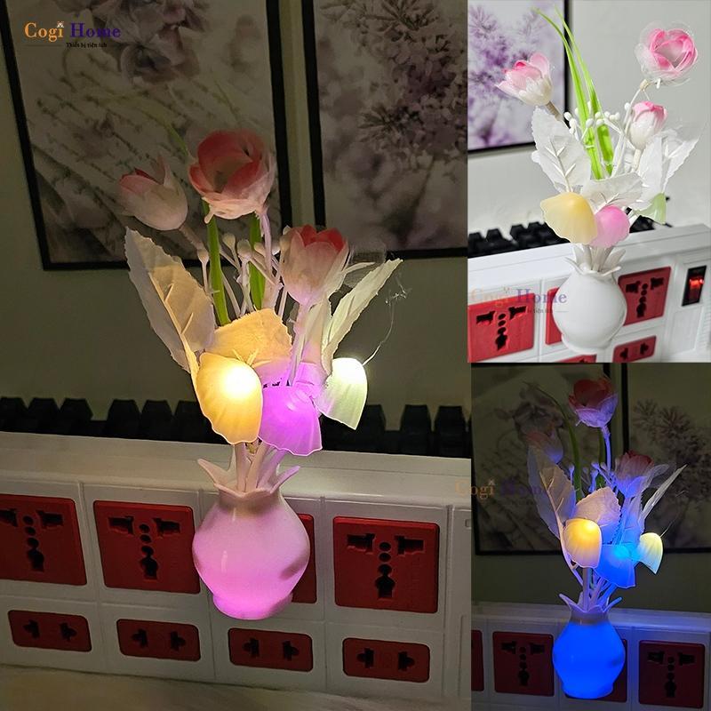 Đèn Ngủ Hoa Tulip Treo Tường Gắn Ổ Điện Cảm Biến Ánh Sáng Tự Động Mở Tắt