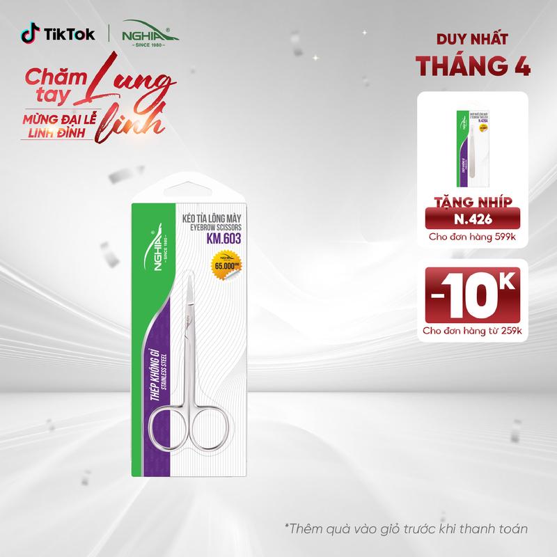Kéo Cắt Tỉa Lông Mày Mũi Thẳng Thép Không Gỉ KỀM NGHĨA Cao Cấp KM.603