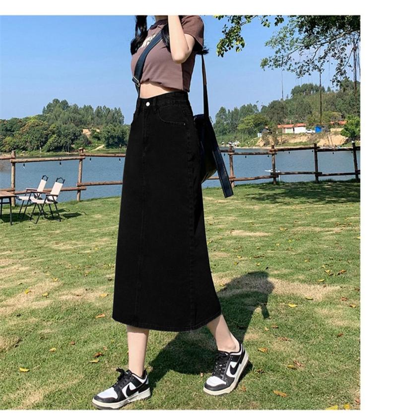 Product Introduction of Chân Váy Denim, Phong Cách Thường Ngày Xẻ Lưng, Dành Cho Phụ Nữ, Dài Trung Bình Thiết Kế Cổ Điển Cạp Cao, Chân Váy Bodycon Hàng Mới Về 10