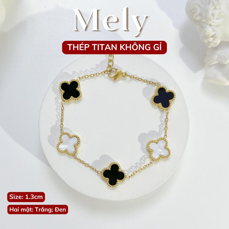 KHÔNG ĐEN GỈ Vòng tay nữ thép Titan mạ vàng cỏ bốn lá may mắn Phụ Kiện trang sức thời trang Mely TT115