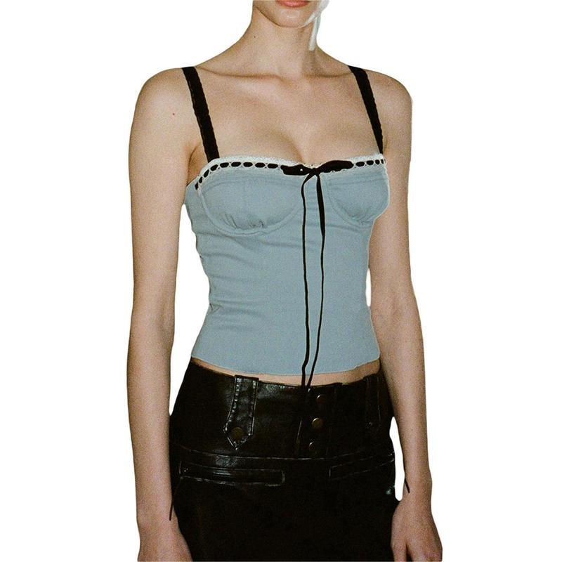 Product Introduction of Women American Sweetheart Vibe Camisole, Sleeveless Tops Backless Lace Tie-up Slim Fit Summer Vest for Party Club Streetwear For Casual Daily 41