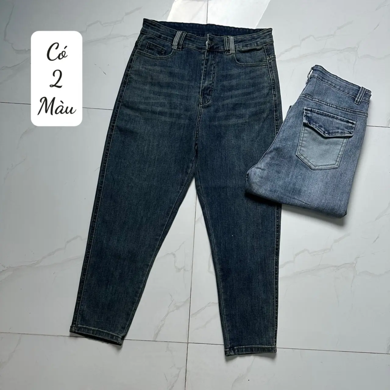 [MS 3209 Màu Đậm & Nhạt ] Bigsize 55-95kg Quần Jean Form Baggy 9 Tấc Co Giãn 4 Chiều , Màu Xanh Nhạt, Túi Kiểu