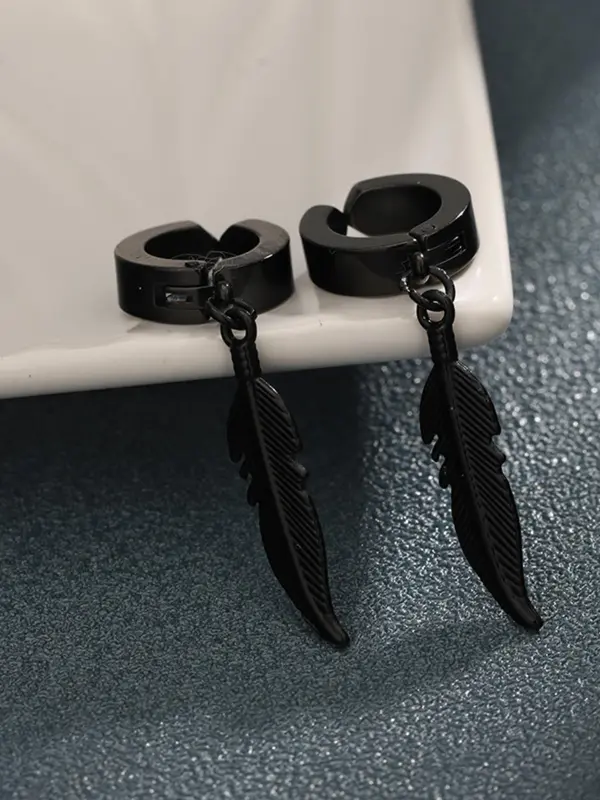 Punk Style Feather Design Dangle Earrings, 1 Count/ 1 Pair Fashionable Dangle Earrings for Men & Women for Party, Daily Decor, Trendy All-match Goth Jewelry for Birthday Gift 0