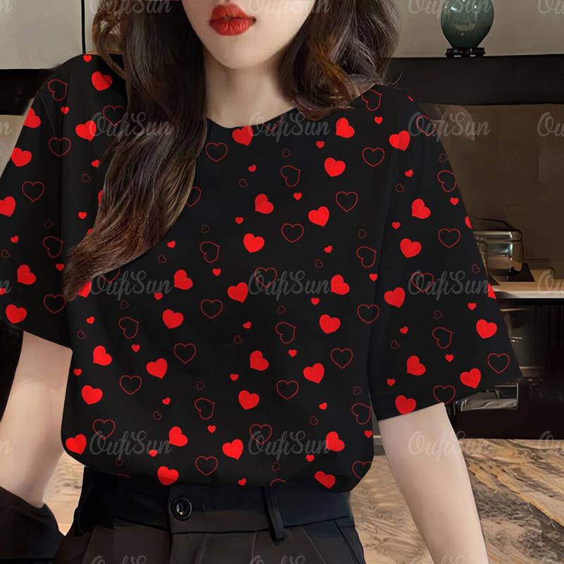 Áo Thun Ngắn Tay, Cổ Tròn, In 3D, In Hình Trái Tim, Phong Cách Cổ Điển, Thời Trang, Dành Cho Nữ Women Top aothun  phomrong 7