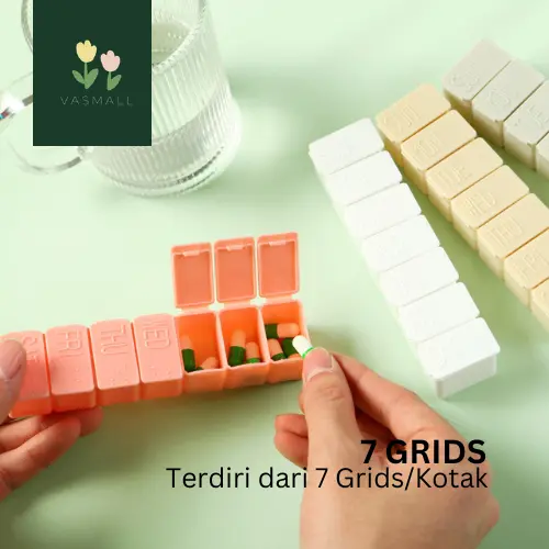 VASMALL - KOTAK TEMPAT PENYIMPANAN OBAT PIL 7 SEKAT | PORTABLE MEDICINE STORAGE BOX TRAVEL | KOTAK OBAT TRAVEL 2