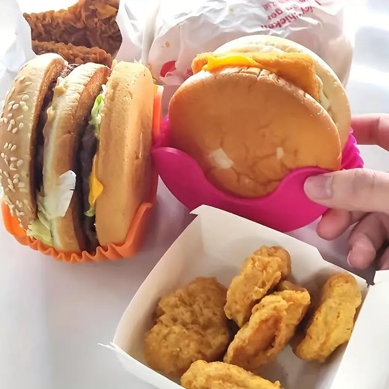 Silicone Burger Clip (4 Counts/set), Portable Non-contact Burger Holder, Retractable Burger Tray, Kitchen Baking Tool 3