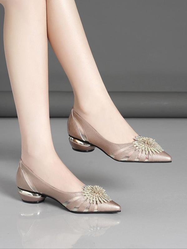 Women's Elegant Rhinestone Decorated Flats, Fashionable Flower Design Pointed Toe Slip on Flats for Work Office, Spring Holiday Comfort Walking Shoes Footwear 1