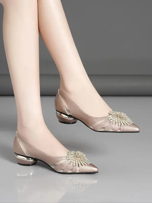 Women's Elegant Rhinestone Decorated Flats, Fashionable Flower Design Pointed Toe Slip on Flats for Work Office, Spring Holiday Comfort Walking Shoes Footwear 1