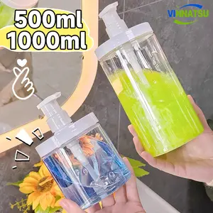Vinnatsu 500/1000ML Botol Pompa Tekan Botol Sabun/Botol Pumping Serbaguna/ Botol Pump Rf Bening / Botol Pompa Tempat Sabun Cair Aesthetic