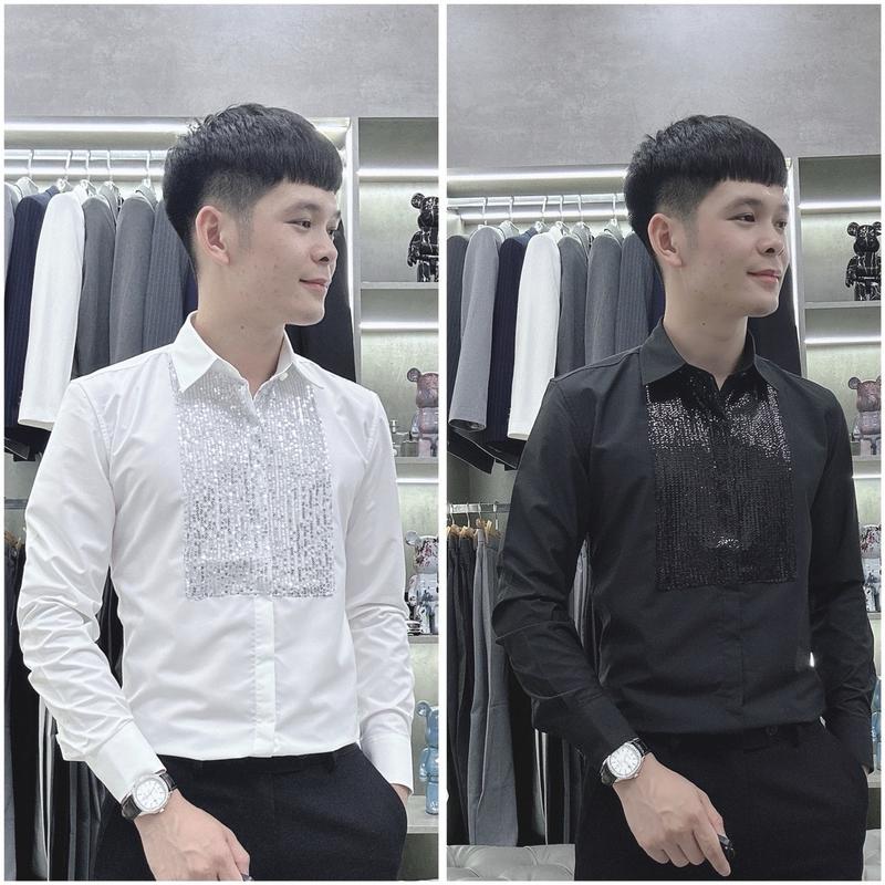 Áo SơMi Phối Kim Sa Vuông Ngực