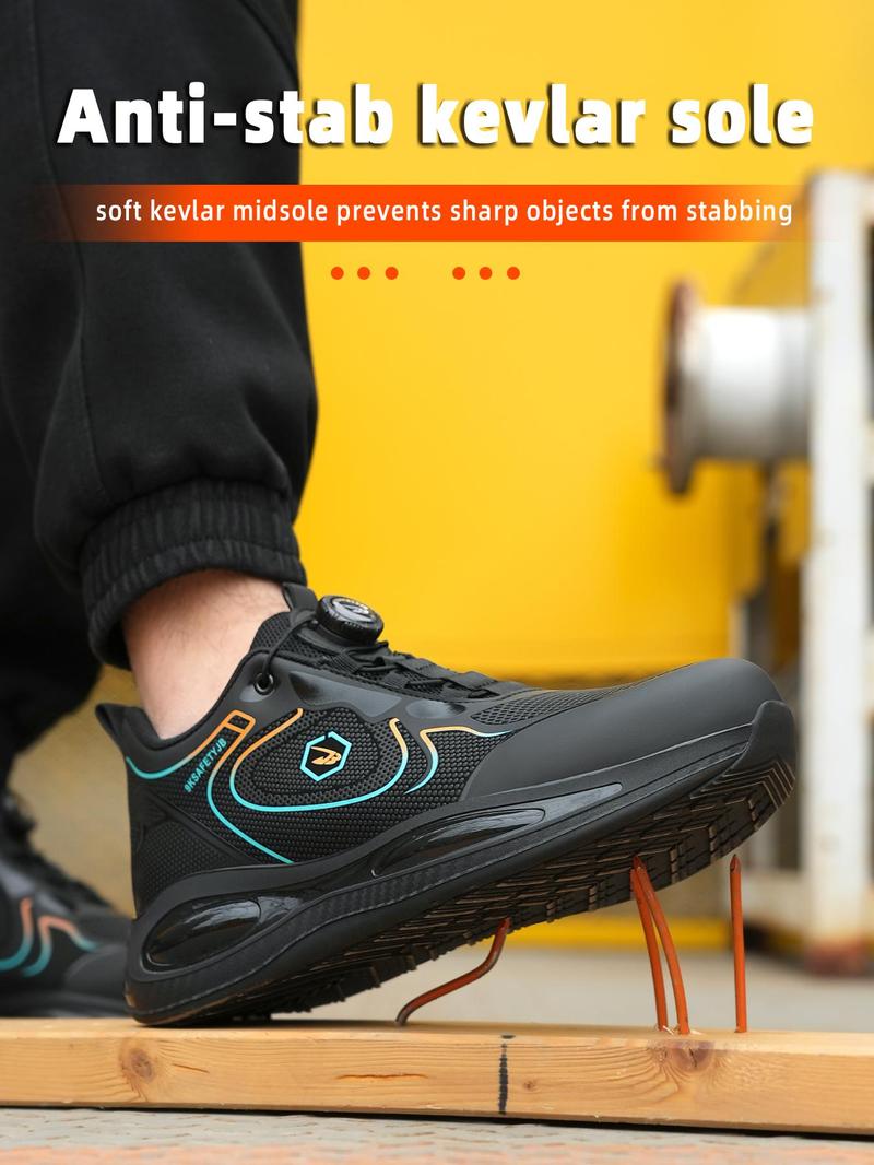 Product Introduction of Men's Casual Lace Up Rotating Button Low Top Safety Shoes, Lightweight Comfortable Anti-smashing and Anti-piercing Button Shoes, Fashionable Steel Toe Cap Men's Safety Shoes 7