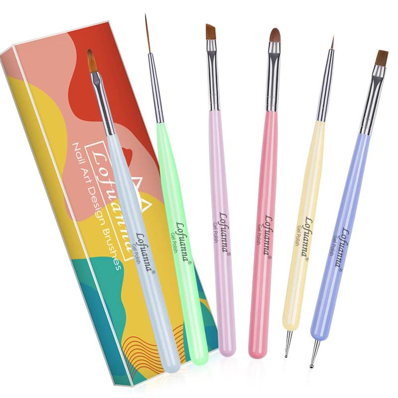 Lightweight & Comfortable Nail Art Brush Set, 6 Counts/box Nail Tip Design Tool, DIY Manicure Tools for Women 0