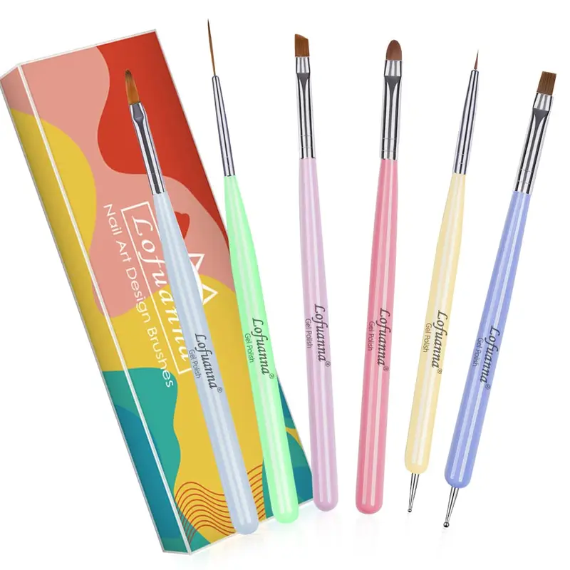 Lightweight & Comfortable Nail Art Brush Set, 6 Counts/box Nail Tip Design Tool, DIY Manicure Tools for Women 0