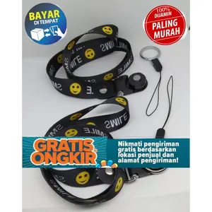 GRATIS ONGKIR Tali Gantungan HP Motif Smile hitam tali hp gantungan leher tali hp karakter gantungan hp keren gantungan kunci gantungan idcard kerja gantungan hp keren leher tali