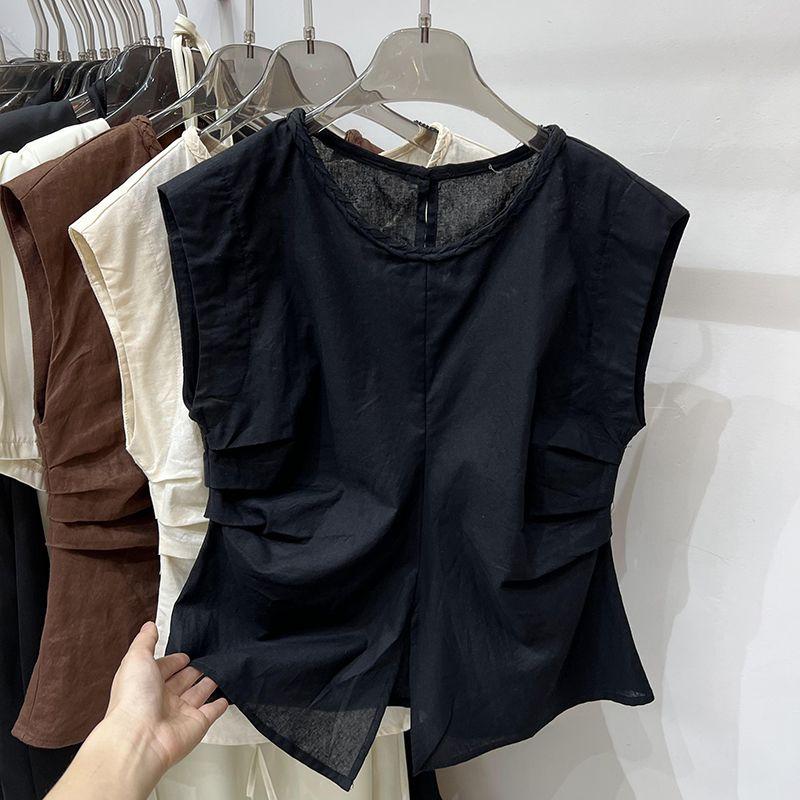 Áo Sơ Mi Vải Lanh Cotton, Không Tay Xếp Ly Dành Cho Phụ Nữ, Thiết Kế Cao Cấp, Áo Cánh Thắt Lưng, Tay Áo Rung, Hàng Mới Về Mùa Hè 2024 2