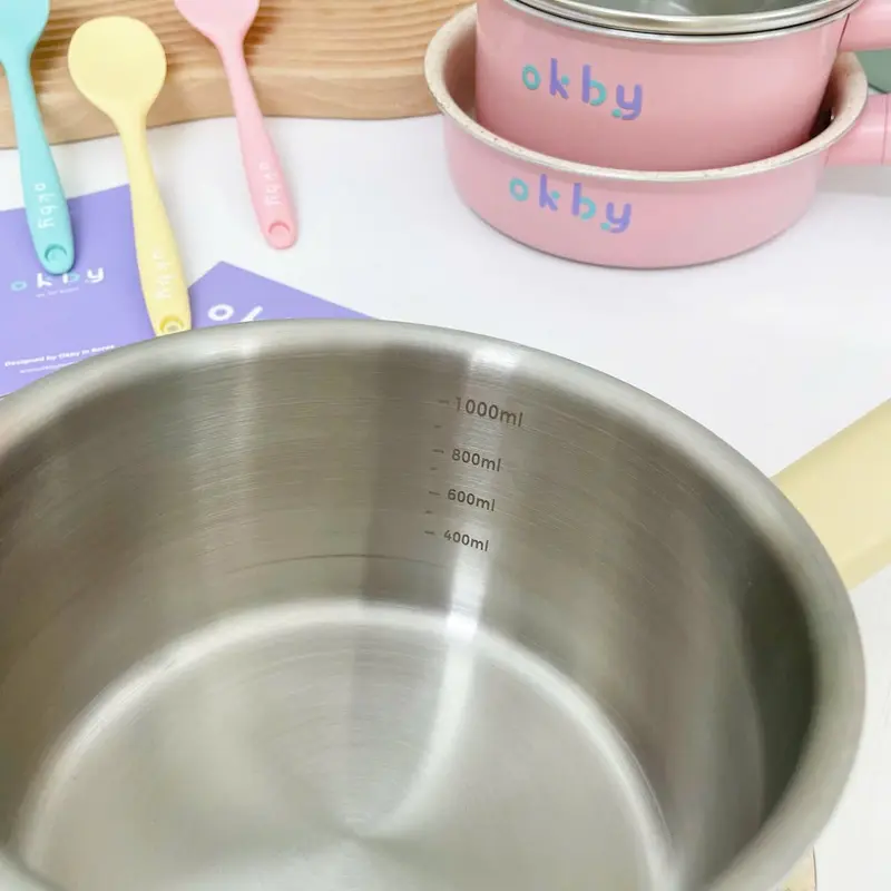 [Mẫu mới] Bộ Nồi Chảo CAO CẤP OKBY, nồi innox 14cm, chảo đá chống dính 16cm chế biến đồ ăn dặm cho bé 2