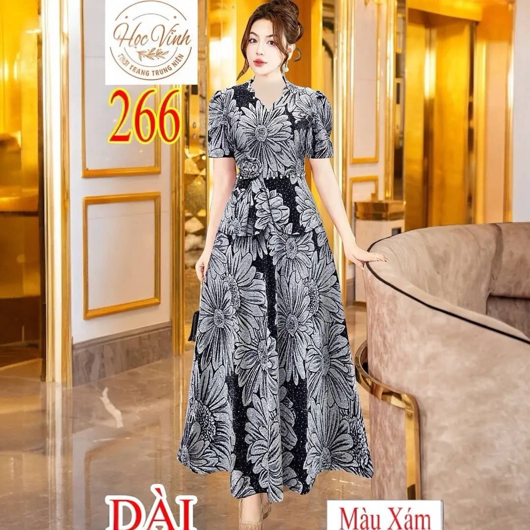 tiệc nhũ dệt đá co giãn bốn chiều, họa tiết hoa cúc M266 - trung niên đi, đi chơi - Sen, Voi, Women váy dự xoè
