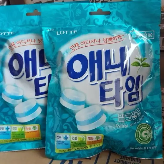 1 viên kẹo không đường xylitol bạc hà Lotte Anytime 60gr( Sugar free), đồ ăn vặt ăn kiêng ngon rẻ. 6