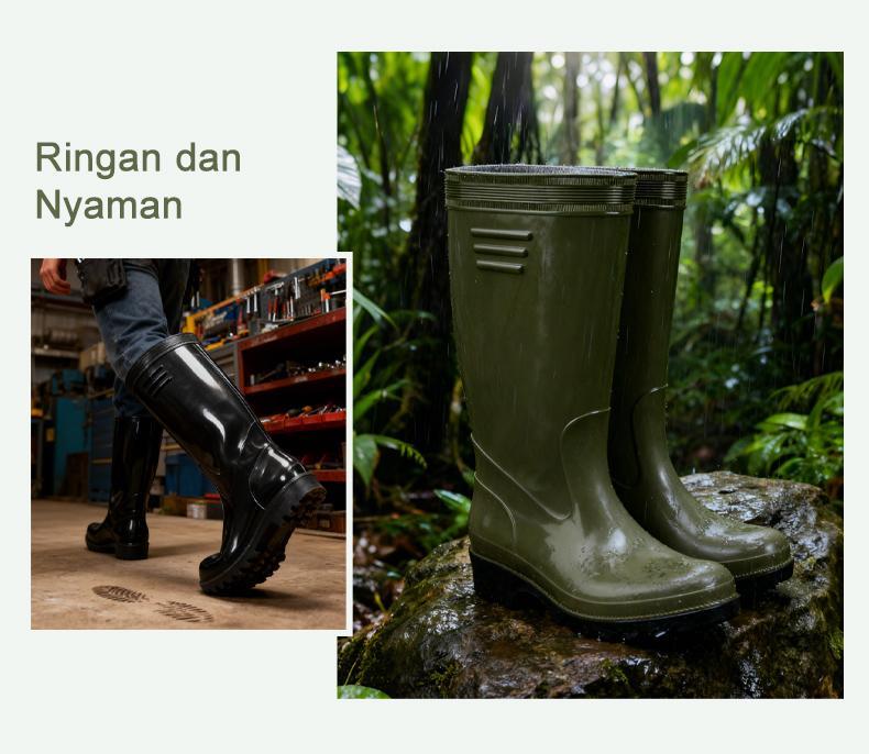 Sepatu bot pria model baru, sol tebal anti slip, desain mid-calf, tahan air dan banjir, sepatu kerja karet, cocok dipakai saat musim hujan