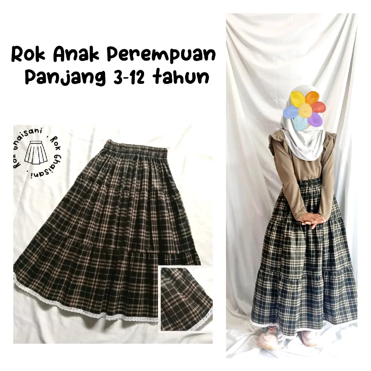 Rok anak perempuan panjang usia 3-12 tahun rok anak tanggung Motif