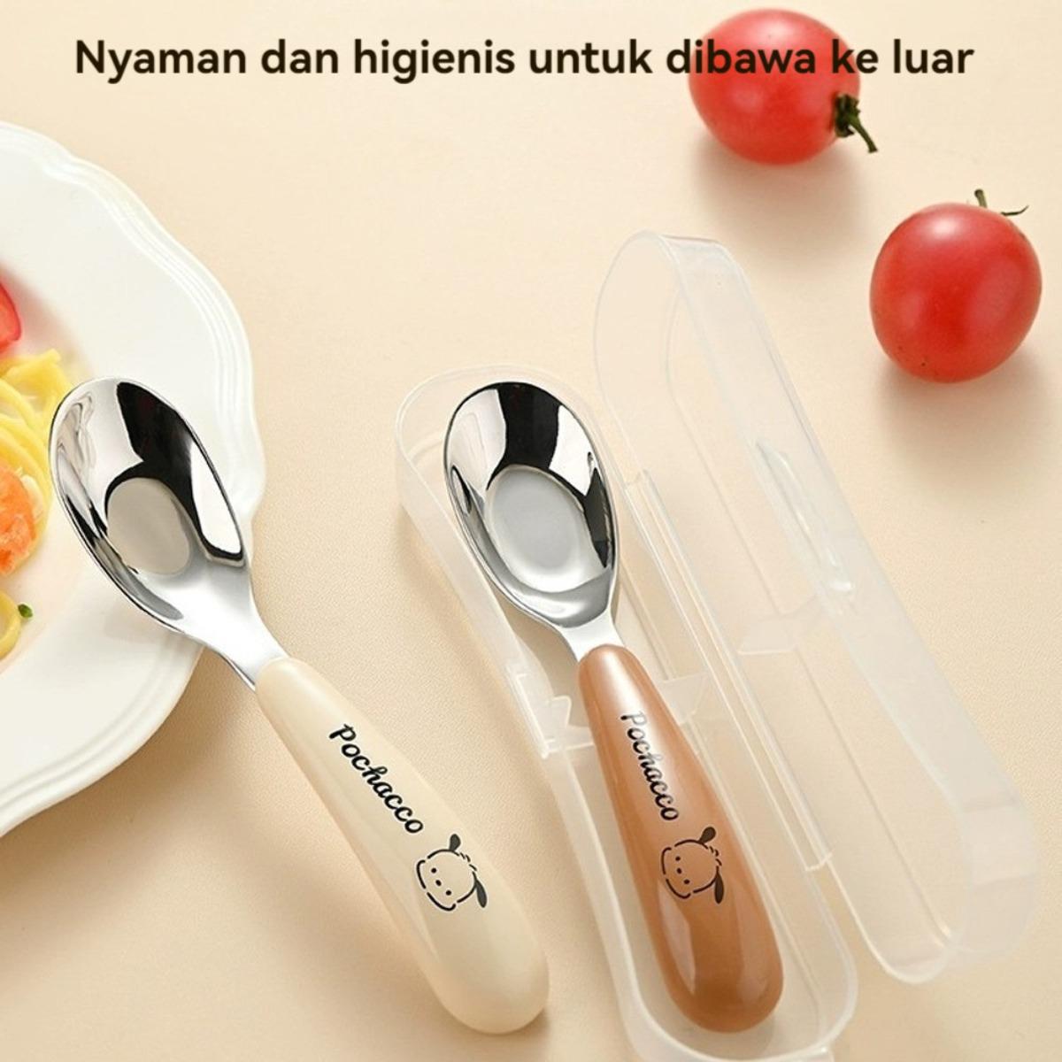 Set Sendok Garpu Bayi Stainless Steel dengan Kotak Gagang Silikon Lembut Set Alat Makan MPASI Anak Portable Travel Cutlery Set Sendok Garpu Sekolah Aman Anti Karat Ringan Higienis untuk Bayi Balita Belajar Makan Mandiri