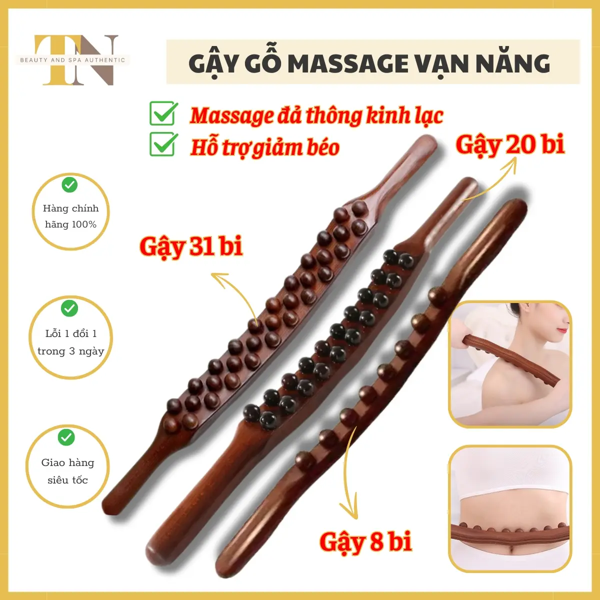 Gậy gỗ 8 bi, 20 bi đả thông kinh lạc, massage cổ vai gáy | Gậy gỗ vạn năng massage body