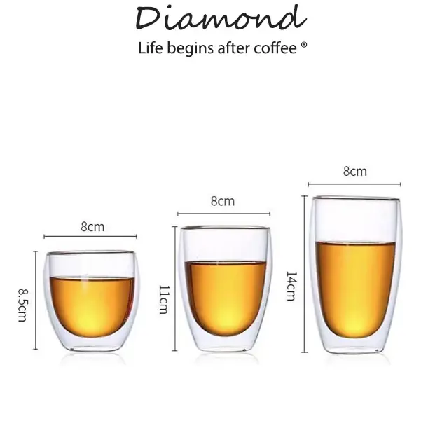 ❤ Diamond Coffee แก้วสองชั้น สวยงาม ทนทาน กันความร้อน ใส่น้ำร้อนเย็นได้ แก้ว​2ชั้น​ ทนต่ออุณหภูมิสูง 250/350/450ML
