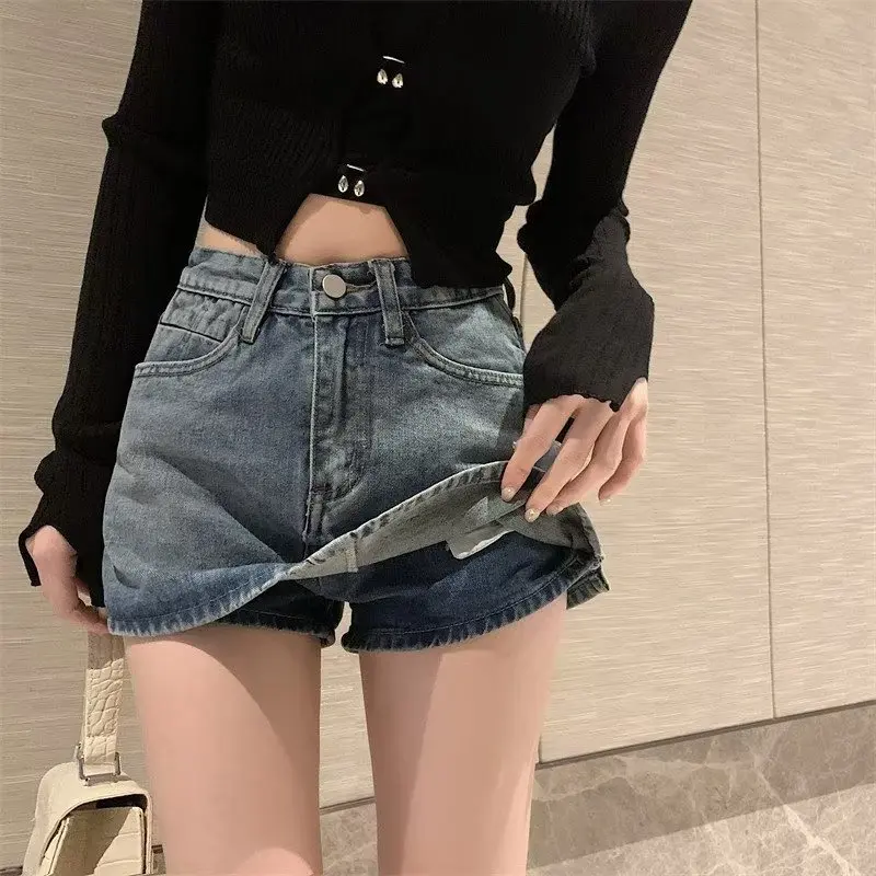 1Pcs blue versatile anti-light cover hip high waist denim skirt women