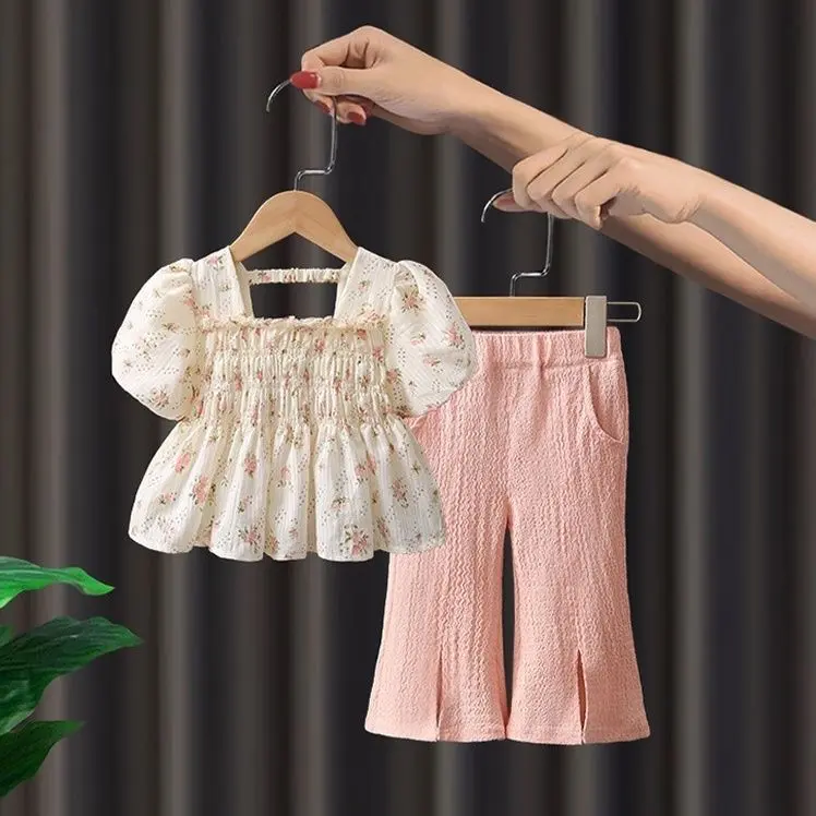 2024-Ins Girls Suit Summer 2024 New Children Western Style Two-Piece Suit Little Girl Korean Style Baby Summer Clothing Clothes-OOTD