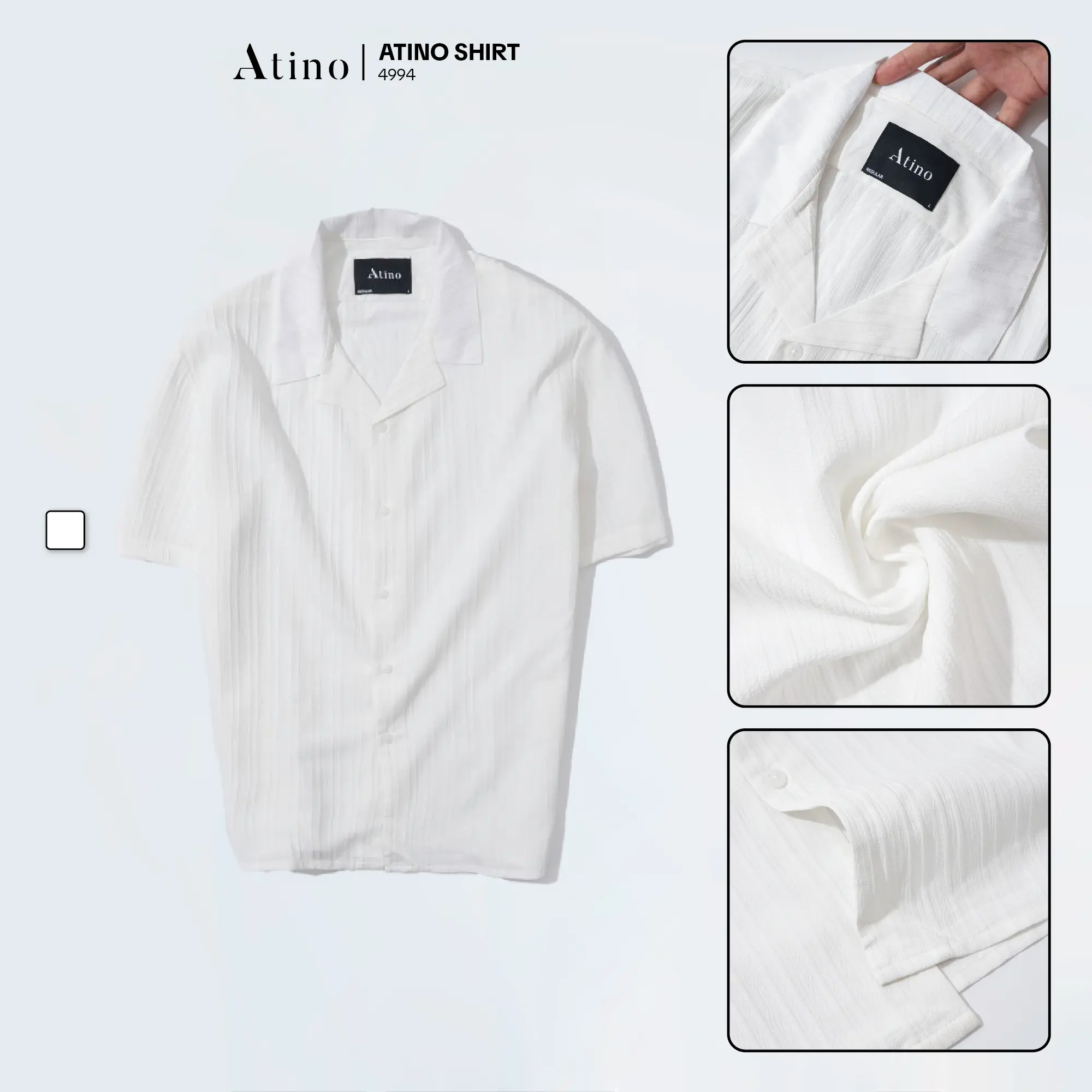 Áo Sơ Mi Nam Cộc Tay Cuban Shirt Sọc Gân 4 Màu ATINO L.3.4994 VN Form Regular Menswear Bi Đen