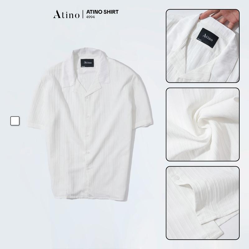  Áo Sơ Mi Nam Cộc Tay Cuban Shirt Sọc Gân 4 Màu ATINO L.3.4994 VN Form Regular Menswear Bi Đen 