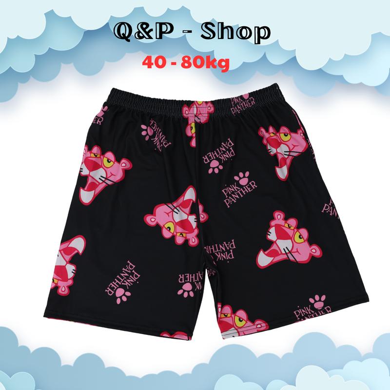 Quần Short Lửng Hoạt Hình Nam Nữ Báo Hồng Đáng Yêu xxl to & cao Menswear Thun
