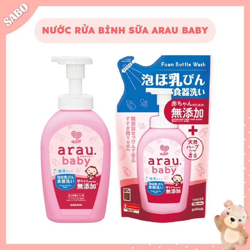  Nước Rửa Bình Sữa ARAU Baby Nhật Bản Chai 500ML  Túi 450ML Chiết Xuất Từ Thảo Mộc Dạng Bọt An Toàn Cho Bé 