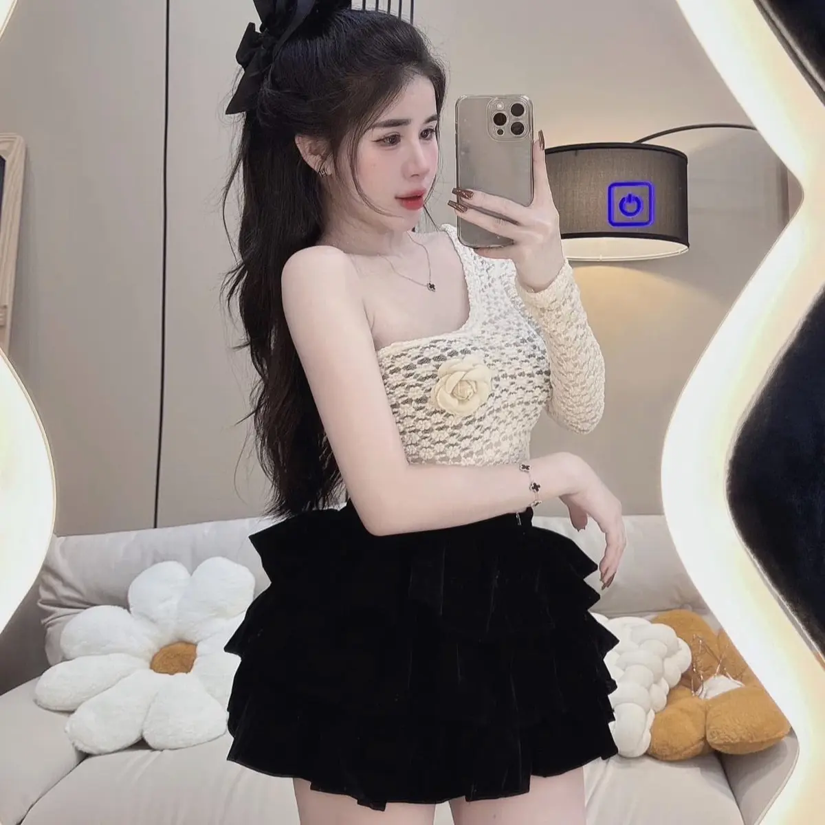 Set áo ren +chân váy ren tầng(tặng tag hoa trà) Hàng thiết kế jaewon Boutique Nữ Women Dress vay xinh Top