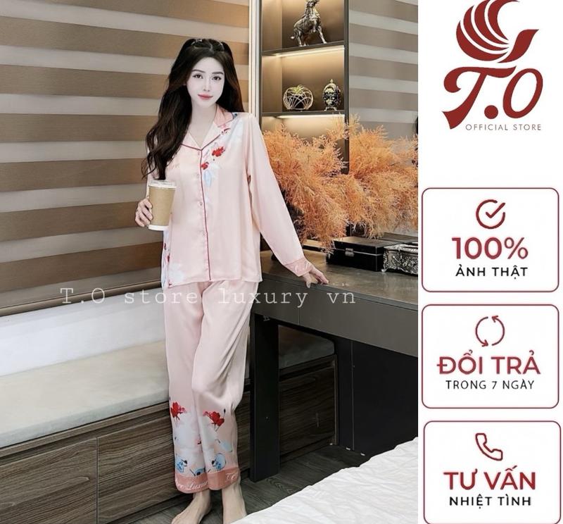 Bộ ngủ pyjama cao cấp - với chât liệu lụa latin mềm mại - mã bộ hoa LỤA Voi Nữ pijama big