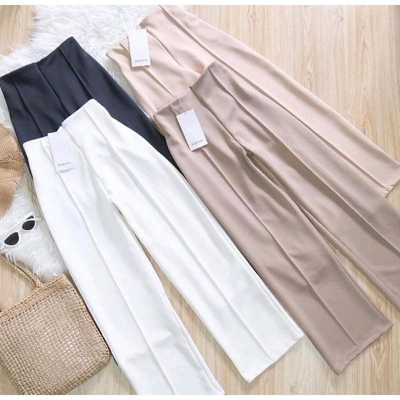 Buna Cullote Zipper Highwaist Scuba Premium Celana Kulot Wanita Basic HW Irene Cullotes Scuba Wide Leg Premium 0