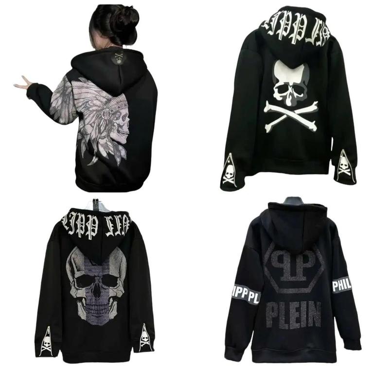 Áo Khoác Hoodie Hoạ Tiết In Đầu Lâu,Chất Nỉ Tàu Dày Dặn, Khoá Zip,Mũ 2 Lớp Nam Nữ-Top Nhung Menswear Dài Tay áo  hydrogen philipp plein  đính áo  philipp áo  philipp plein size